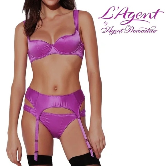 L' Agent Provocateur Garter Belt & Bra Sexy Matching Lingerie Stretch Satin - Picture 12 of 15